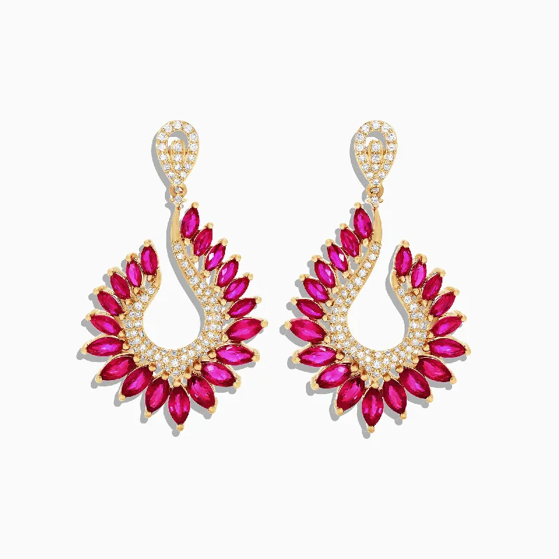 Ruby Royale 14K Yellow Gold Ruby and Diamond Earrings, 6.95 TCW