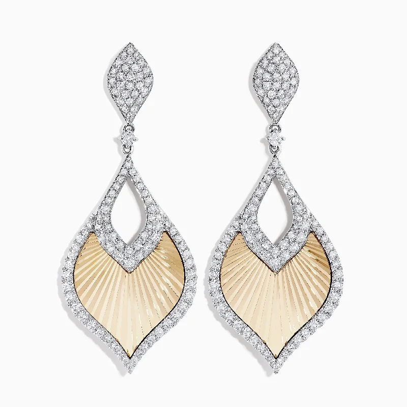 14K Two-Tone Textured Gold Diamond Statement Drop Earrings